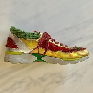 Chanel Multicolor Boucle Gold Red Sneakers US 9.5 / EU 40